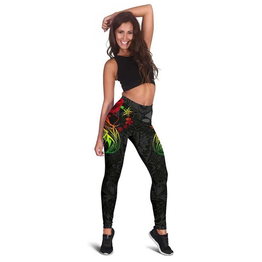 Polynesian Hawaii Legging - Kanaka Maoli Girl Hair Plumeria