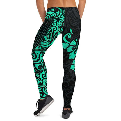 Polynesian Hawaii Legging - Polynesian Turquoise Humpback Whale