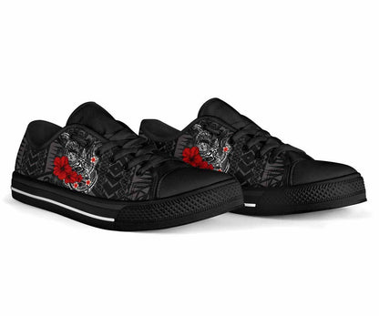 Polynesian Hawaii Low Top Shoes - Humpback Whale with Hibiscus (White)
