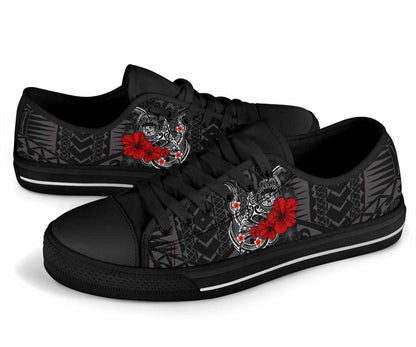 Polynesian Hawaii Low Top Shoes - Humpback Whale with Hibiscus (White)