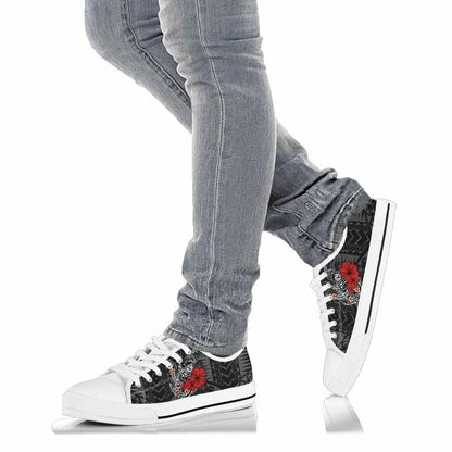 Polynesian Hawaii Low Top Shoes - Humpback Whale with Hibiscus (White)