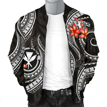 Polynesian Hawaii Bomber Jacket - Black Plumeria