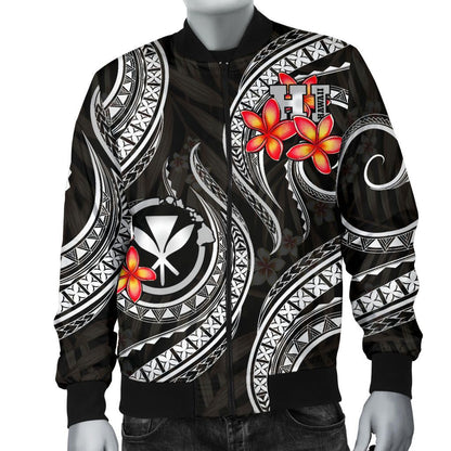 Polynesian Hawaii Bomber Jacket - Black Plumeria