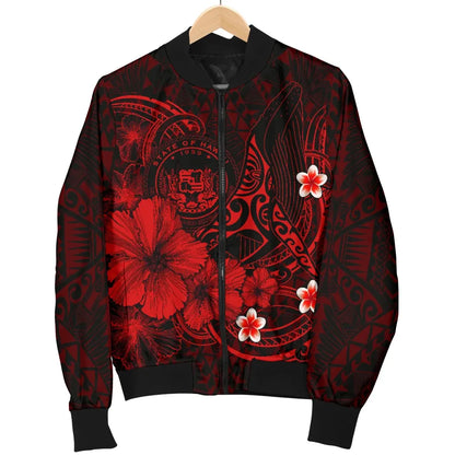Polynesian Hawaii Bomber Jacket - Humpback Whale with Hibiscus (Red)