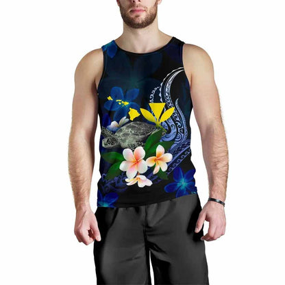 Polynesian Hawaii Men Tank Top - Turtle With Plumeria Flowers