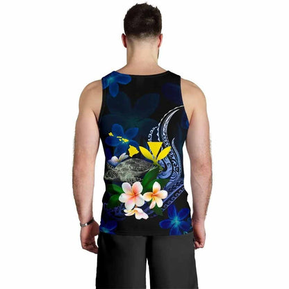 Polynesian Hawaii Men Tank Top - Turtle With Plumeria Flowers