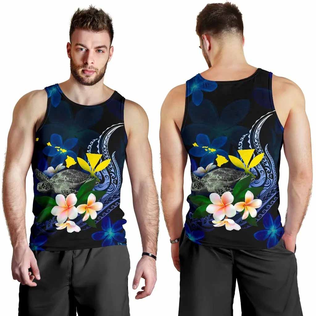 Polynesian Hawaii Men Tank Top - Turtle With Plumeria Flowers