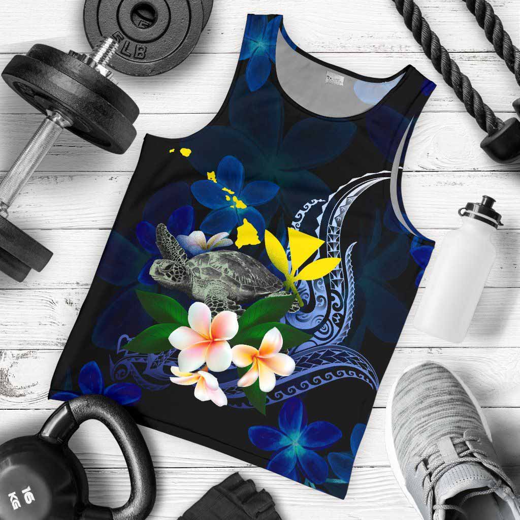Polynesian Hawaii Men Tank Top - Turtle With Plumeria Flowers