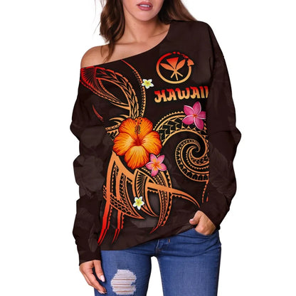 Polynesian Hawaii Off Shoulder - Legend of Kanaka Maoli (Red)