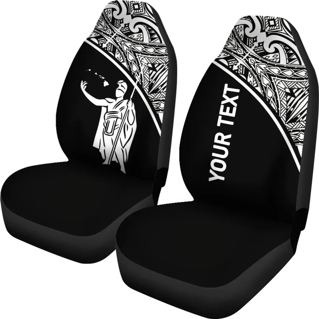 Hawaii Custom Personalised Car Seat Covers - Kamehameha King Polynesian White Curve