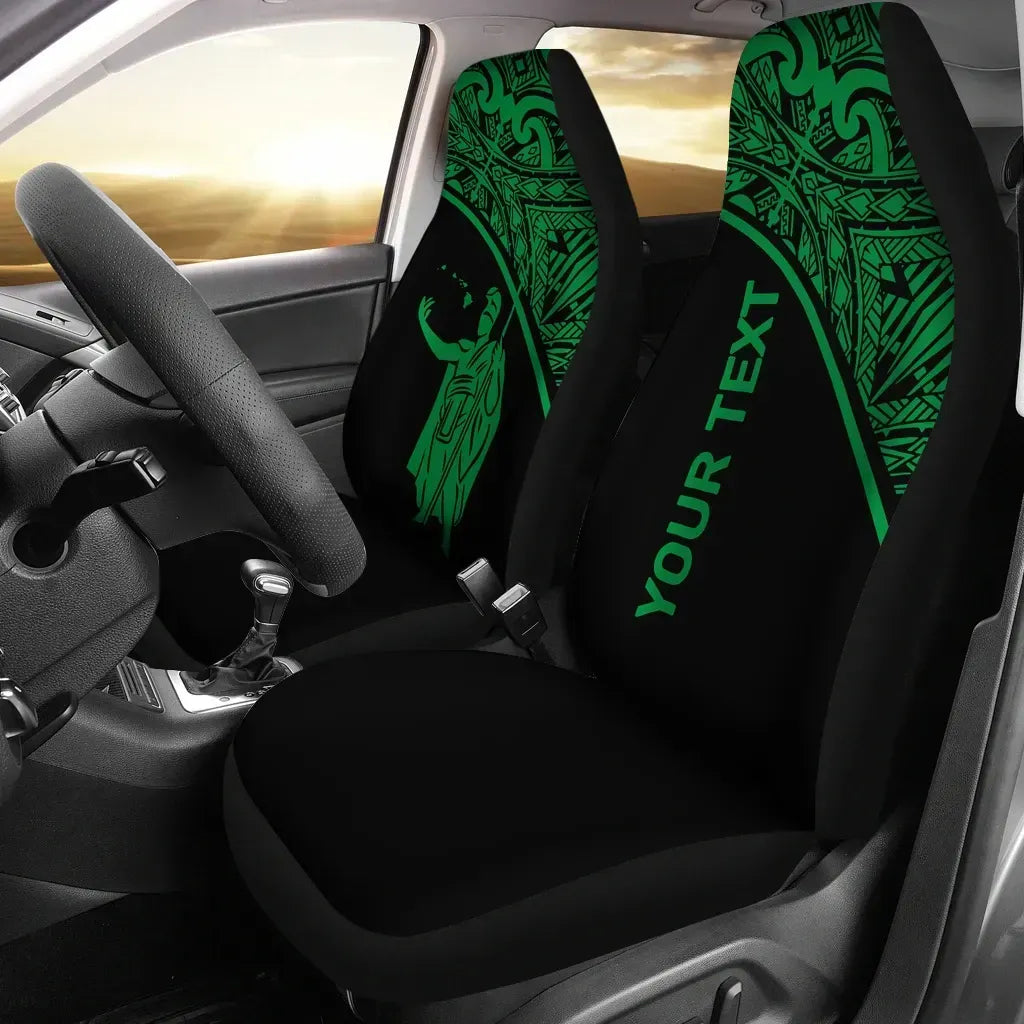Hawaii Custom Personalised Car Seat Covers - Kamehameha King Polynesian Green Curve