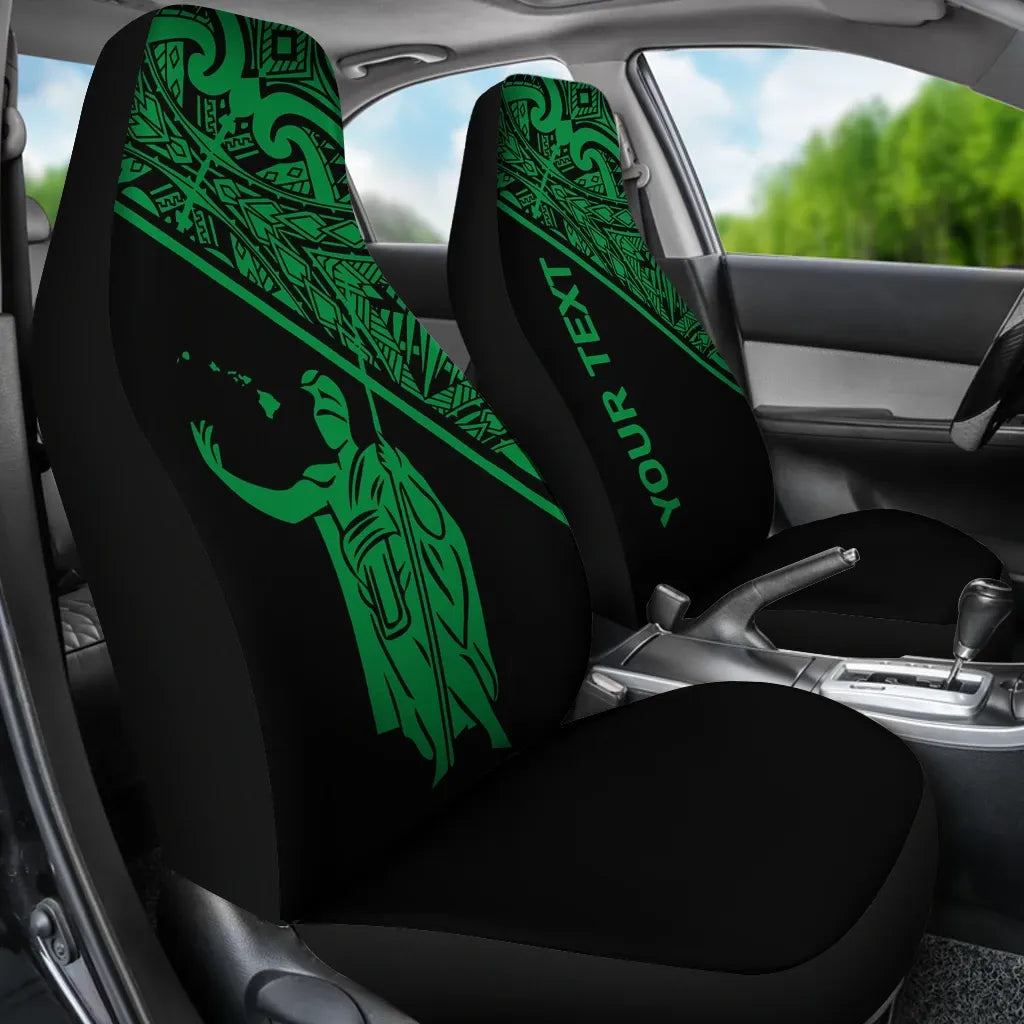 Hawaii Custom Personalised Car Seat Covers - Kamehameha King Polynesian Green Curve