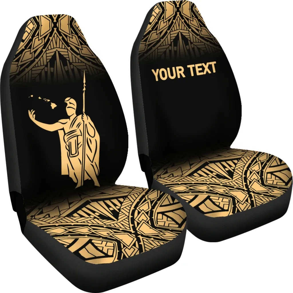 Hawaii Custom Personalised Car Seat Covers - Kamehameha King Polynesian Tattoo Fog Gold