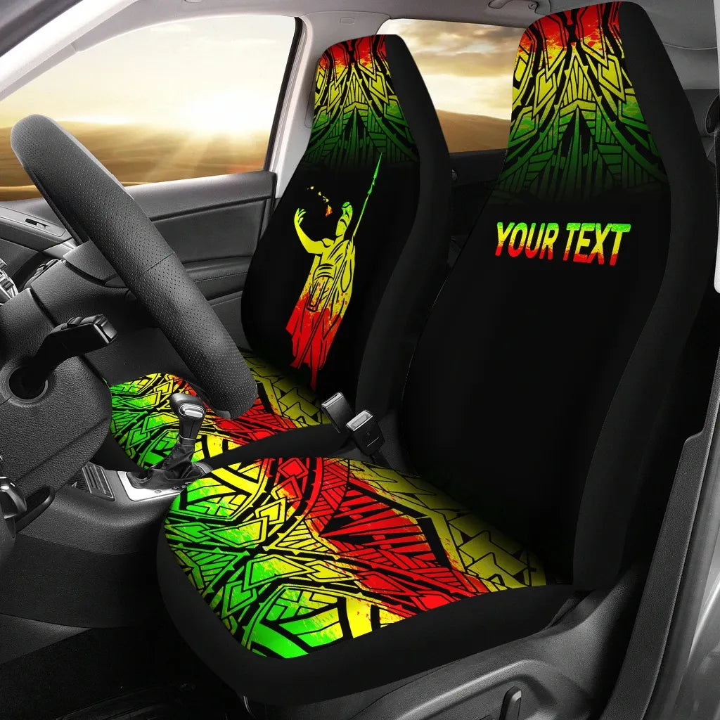 Hawaii Custom Personalised Car Seat Covers - Kamehameha King Polynesian Tattoo Fog Reggae