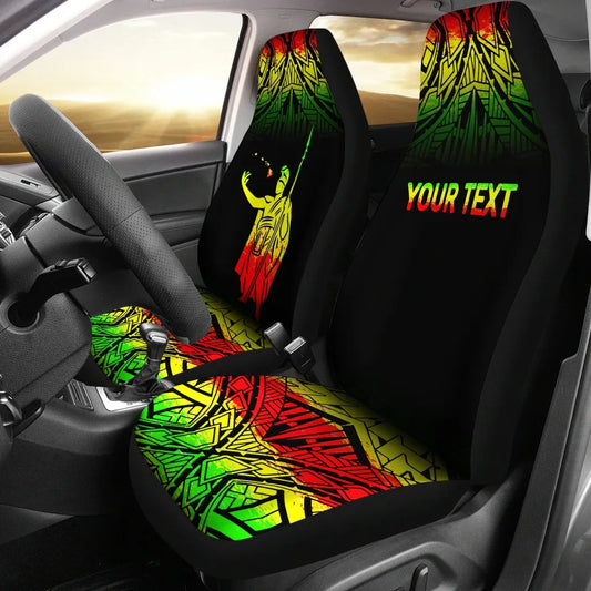 Hawaii Custom Personalised Car Seat Covers - Kamehameha King Polynesian Tattoo Fog Reggae