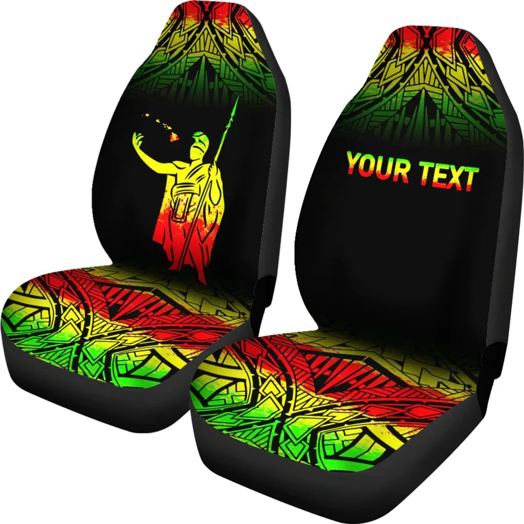 Hawaii Custom Personalised Car Seat Covers - Kamehameha King Polynesian Tattoo Fog Reggae