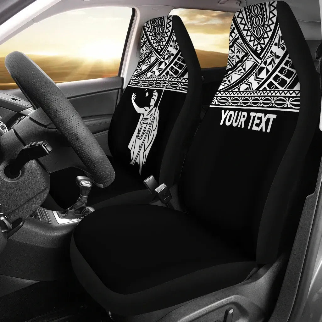 Hawaii Custom Personalised Car Seat Covers - Kamehameha King Polynesian White Horizontal