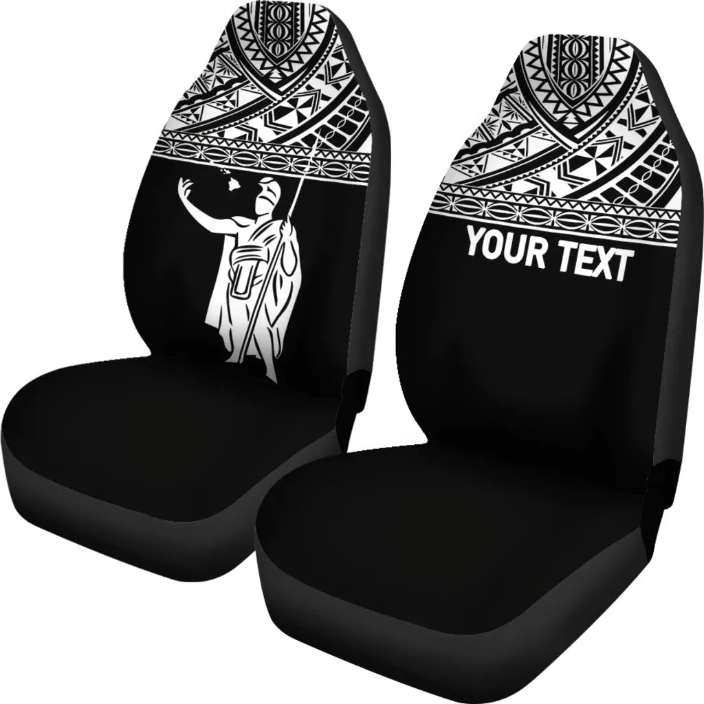 Hawaii Custom Personalised Car Seat Covers - Kamehameha King Polynesian White Horizontal