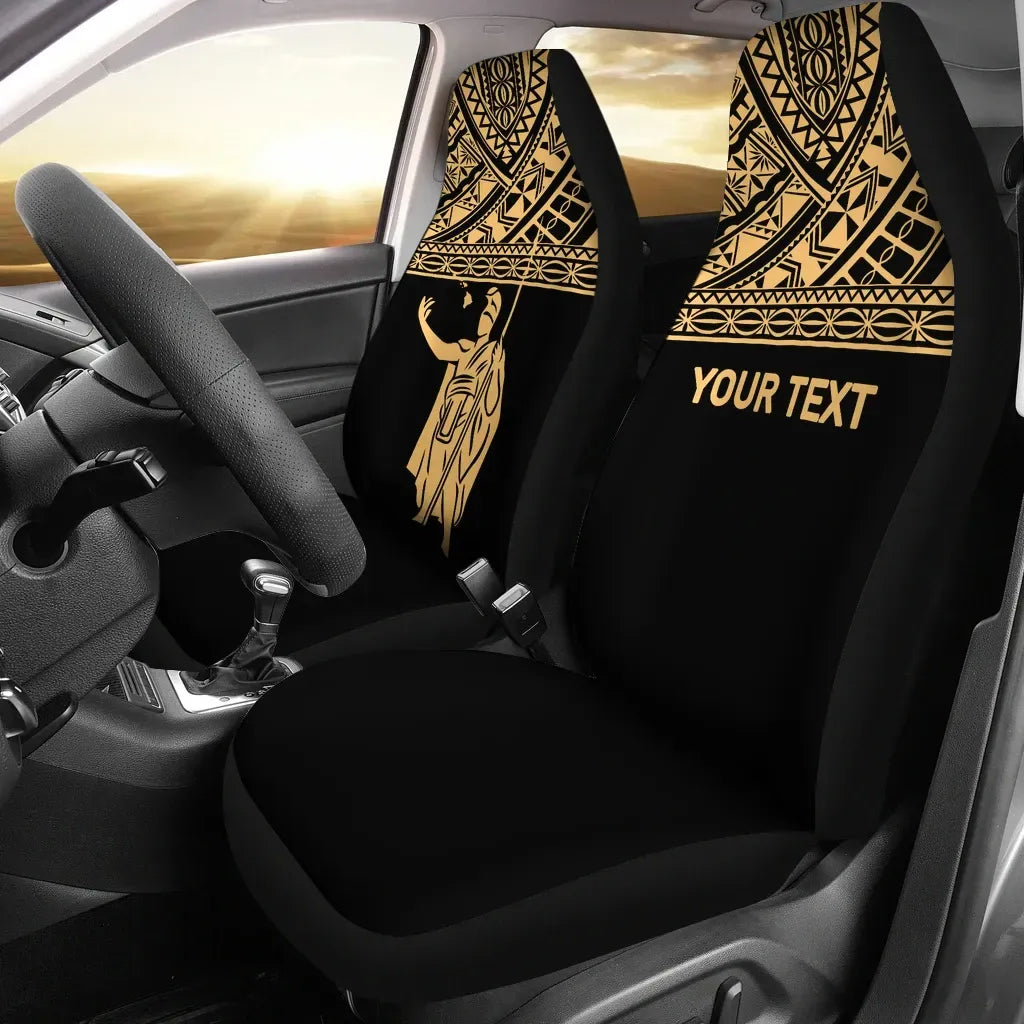 Hawaii Custom Personalised Car Seat Covers - Kamehameha King Polynesian Gold Horizontal
