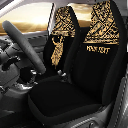 Hawaii Custom Personalised Car Seat Covers - Kamehameha King Polynesian Gold Horizontal