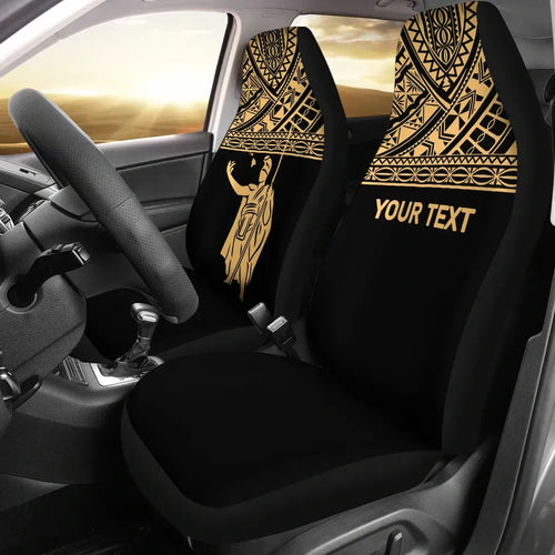 Hawaii Custom Personalised Car Seat Covers - Kamehameha King Polynesian Gold Horizontal