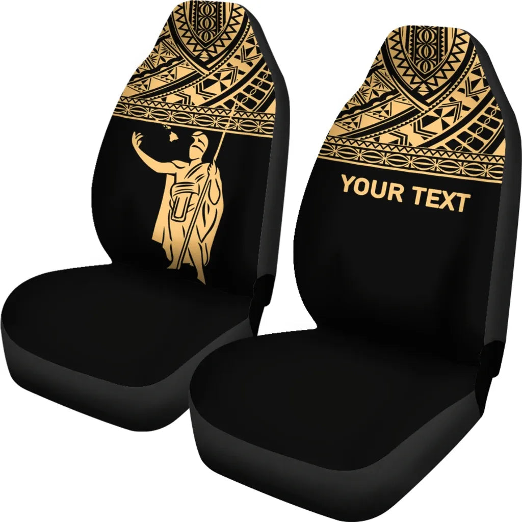 Hawaii Custom Personalised Car Seat Covers - Kamehameha King Polynesian Gold Horizontal