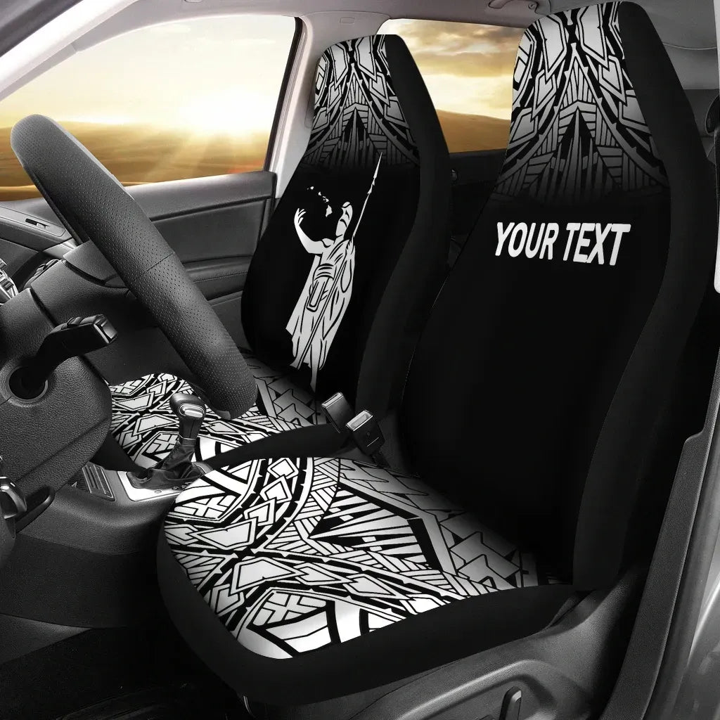 Hawaii Custom Personalised Seat Covers - Kamehameha KingCar Polynesian Tattoo Fog Black