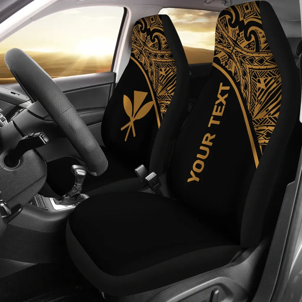 Hawaii Custom Personalised Car Seat Covers - Kanaka Maoli Polynesian Gold Curve