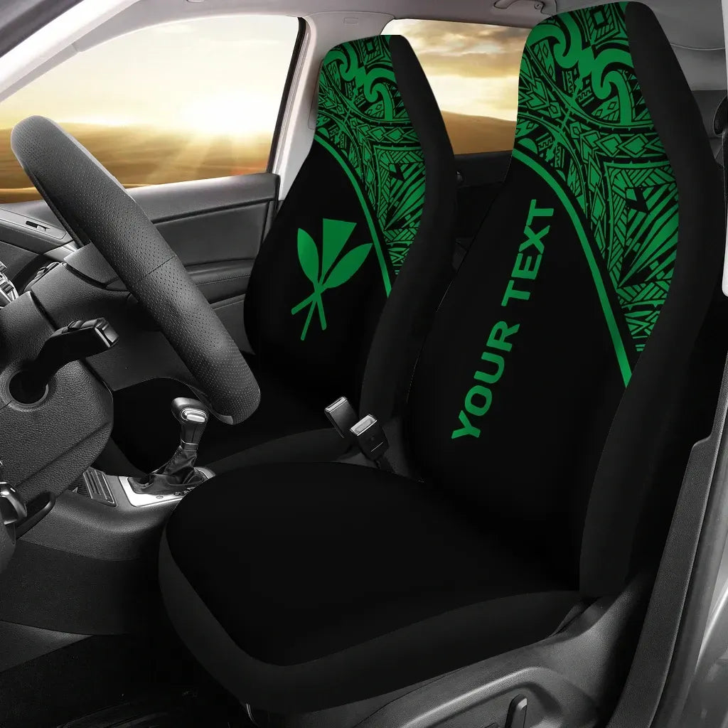 Hawaii Custom Personalised Car Seat Covers - Kanaka Maoli Polynesian Curve Green