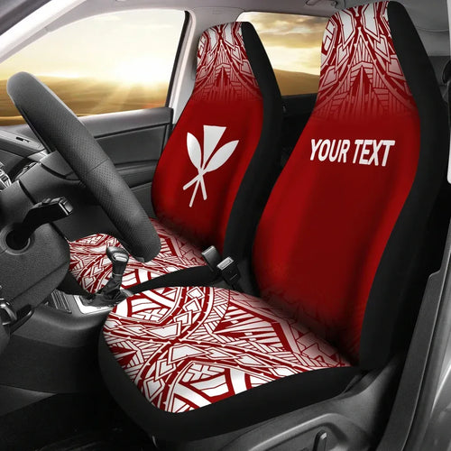 Hawaii Custom Personalised Car Seat Covers - Kanaka Maoli Polynesian Tattoo Fog Red