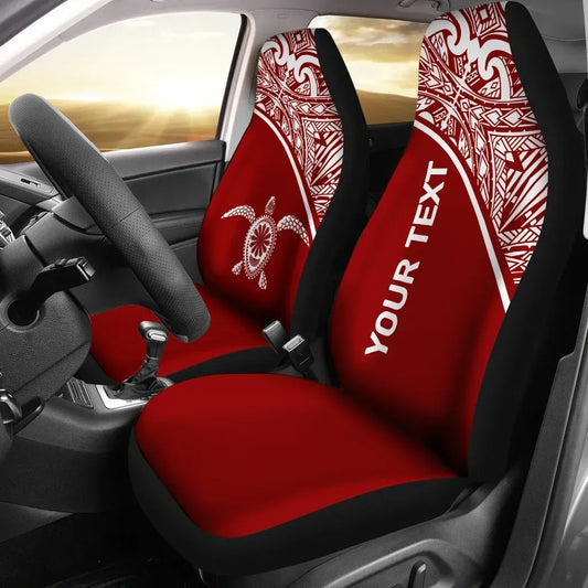 Hawaii Custom Personalised Car Seat Covers - Polynesian White Turtle Curve Red