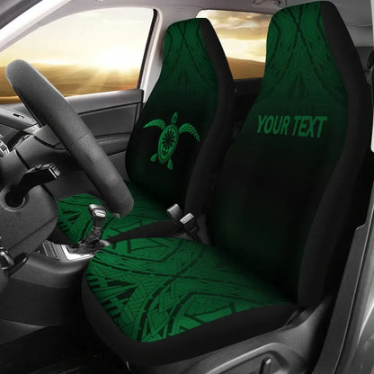 Hawaii Custom Personalised Car Seat Covers - Polynesian Turtle Tattoo Fog Green