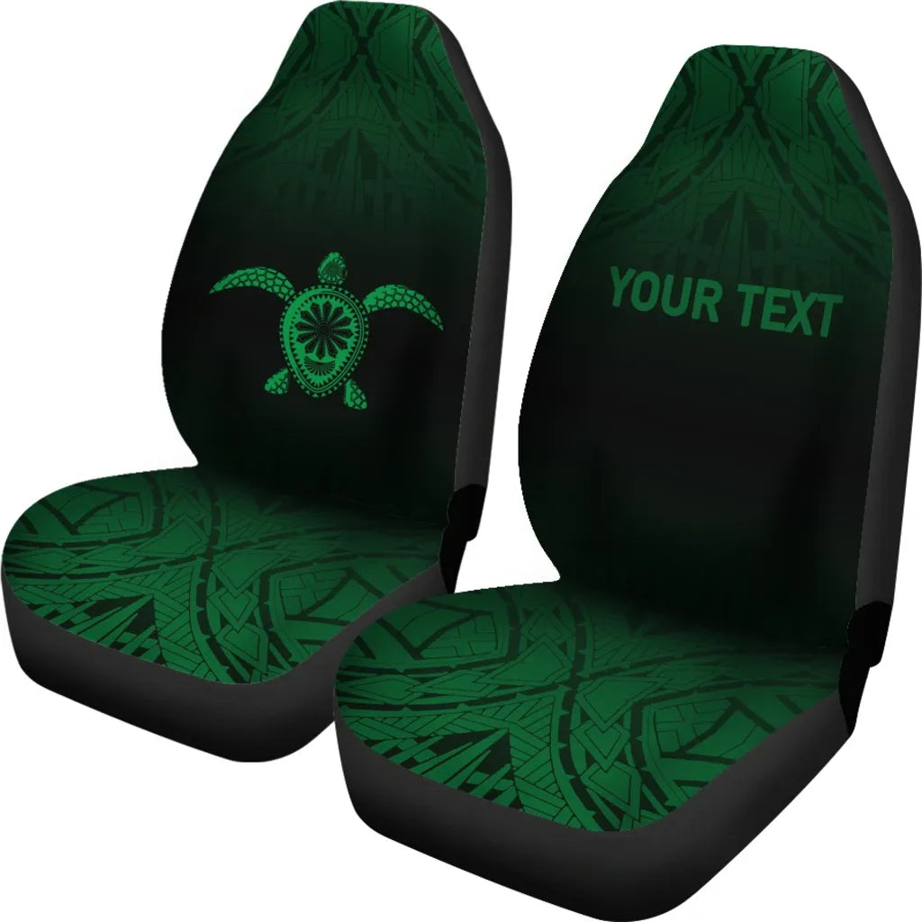 Hawaii Custom Personalised Car Seat Covers - Polynesian Turtle Tattoo Fog Green