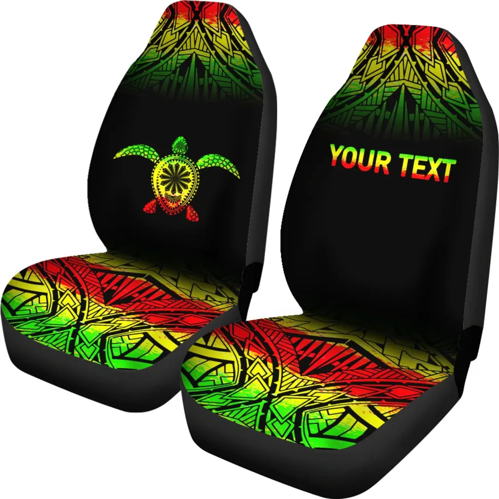 Hawaii Custom Personalised Car Seat Covers - Polynesian Turtle Tattoo Fog Reggae