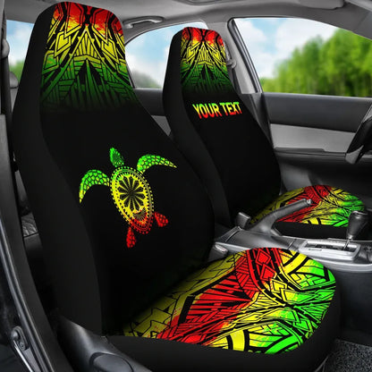 Hawaii Custom Personalised Car Seat Covers - Polynesian Turtle Tattoo Fog Reggae