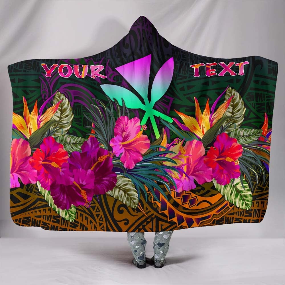 Polynesian Hawaii Personalised Kanaka Maoli Hooded Blanket - Summer Hibiscus