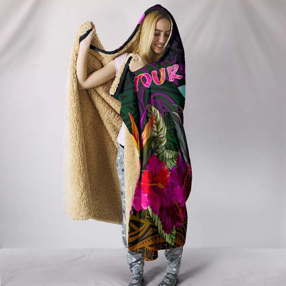 Polynesian Hawaii Personalised Kanaka Maoli Hooded Blanket - Summer Hibiscus