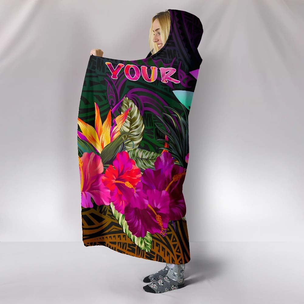 Polynesian Hawaii Personalised Kanaka Maoli Hooded Blanket - Summer Hibiscus