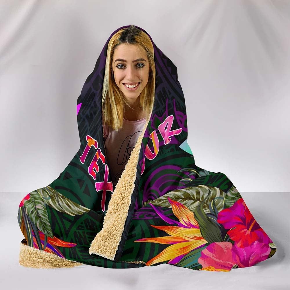 Polynesian Hawaii Personalised Kanaka Maoli Hooded Blanket - Summer Hibiscus