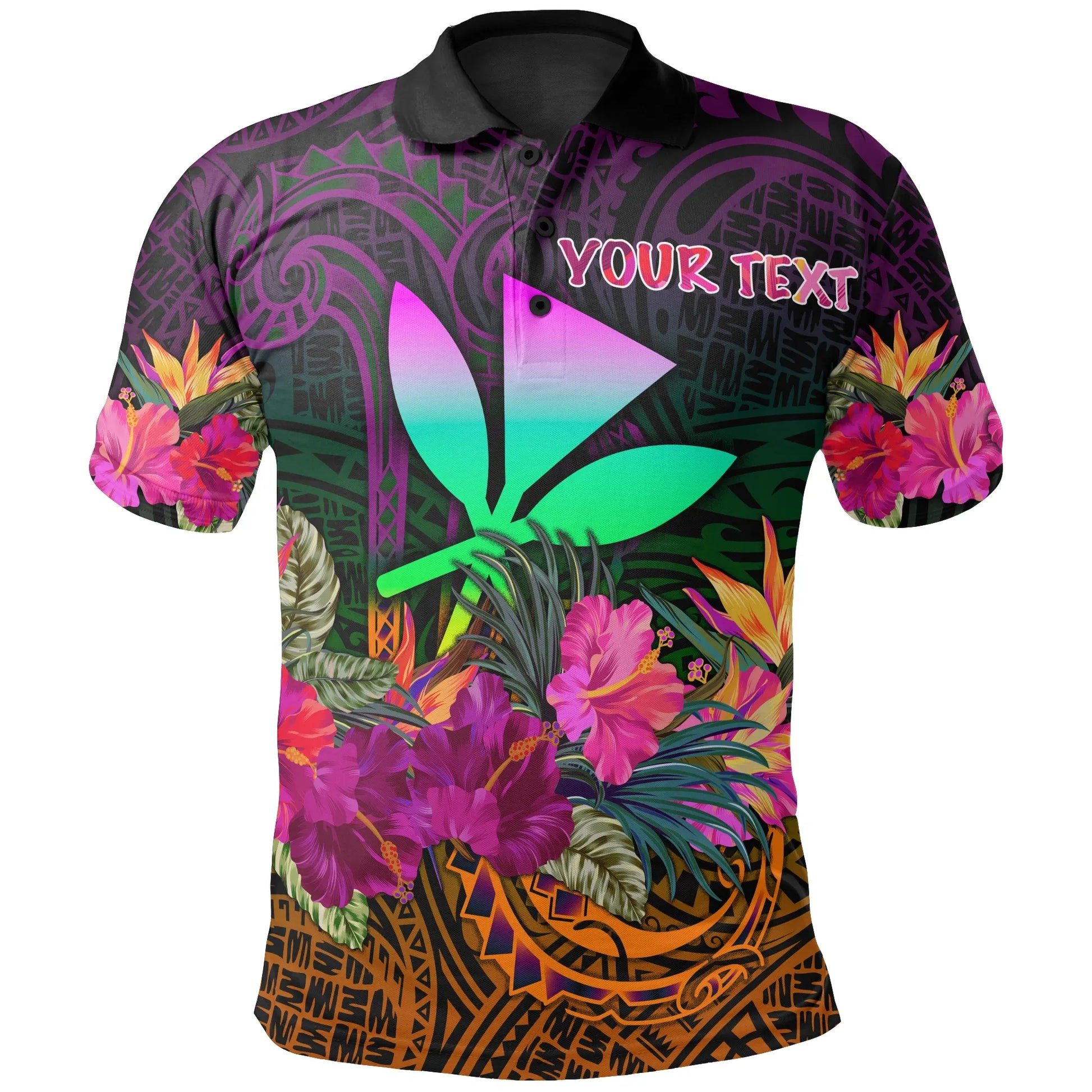 Polynesian Hawaii Personalised  Kanaka Maoli Polo Shirt - Summer Hibiscus