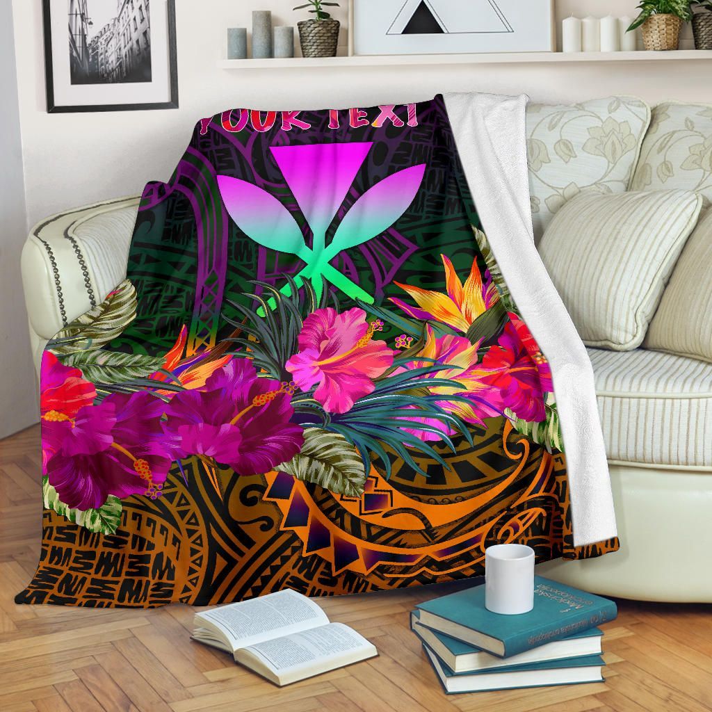 Polynesian Hawaii Personalised  Kanaka Maoli Premium Blanket - Summer Hibiscus