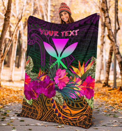 Polynesian Hawaii Personalised  Kanaka Maoli Premium Blanket - Summer Hibiscus