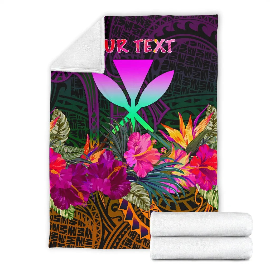 Polynesian Hawaii Personalised  Kanaka Maoli Premium Blanket - Summer Hibiscus