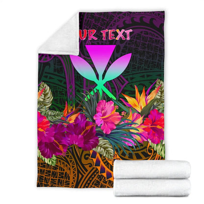Polynesian Hawaii Personalised  Kanaka Maoli Premium Blanket - Summer Hibiscus
