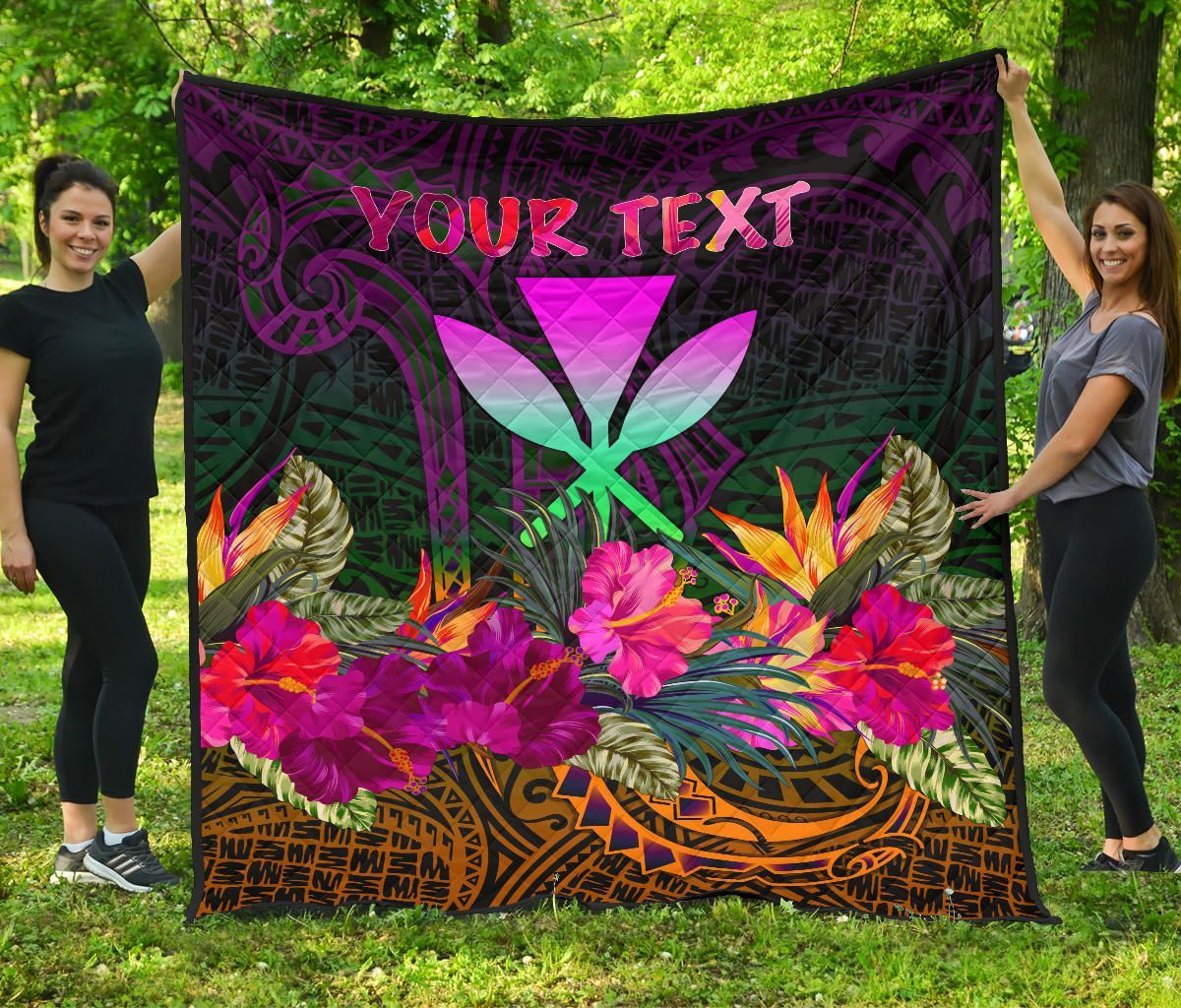 Polynesian Hawaii Personalised  Kanaka Maoli Premium Quilt - Summer Hibiscus