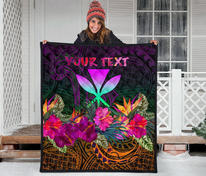 Polynesian Hawaii Personalised  Kanaka Maoli Premium Quilt - Summer Hibiscus