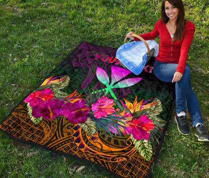 Polynesian Hawaii Personalised  Kanaka Maoli Premium Quilt - Summer Hibiscus