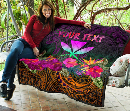 Polynesian Hawaii Personalised  Kanaka Maoli Premium Quilt - Summer Hibiscus