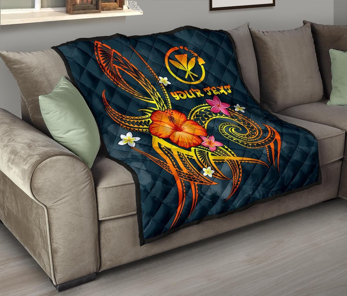 Polynesian Hawaii Personalised Pemium Quilt - Legend of Kanaka Maoli (Blue)