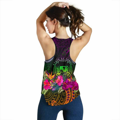 Polynesian Hawaii Personalised Women Racerback Tank - Summer Hibiscus